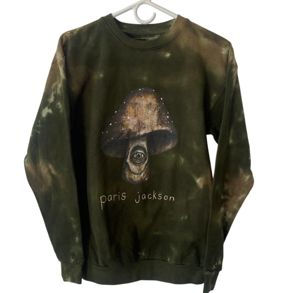 paris jackson Sweatshirt Mushroom Eye Olive Green Tie Dye Size Small
